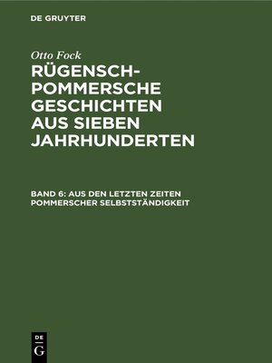 cover image of Aus den letzten Zeiten Pommerscher Selbstständigkeit